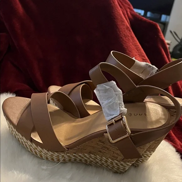 NWT Bamboo Buckle Strap Wedge Sandals Brown - Picture 11 of 13